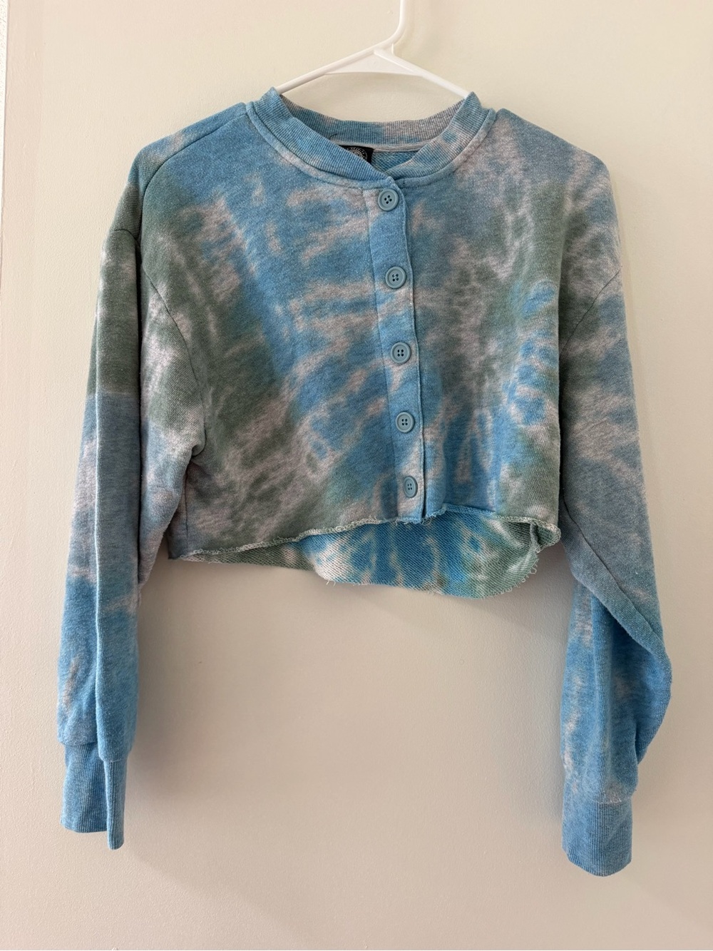 PacSun Cardigan Women XS Blue Gray Like New Cropped Tie Dye Button Up Sweater